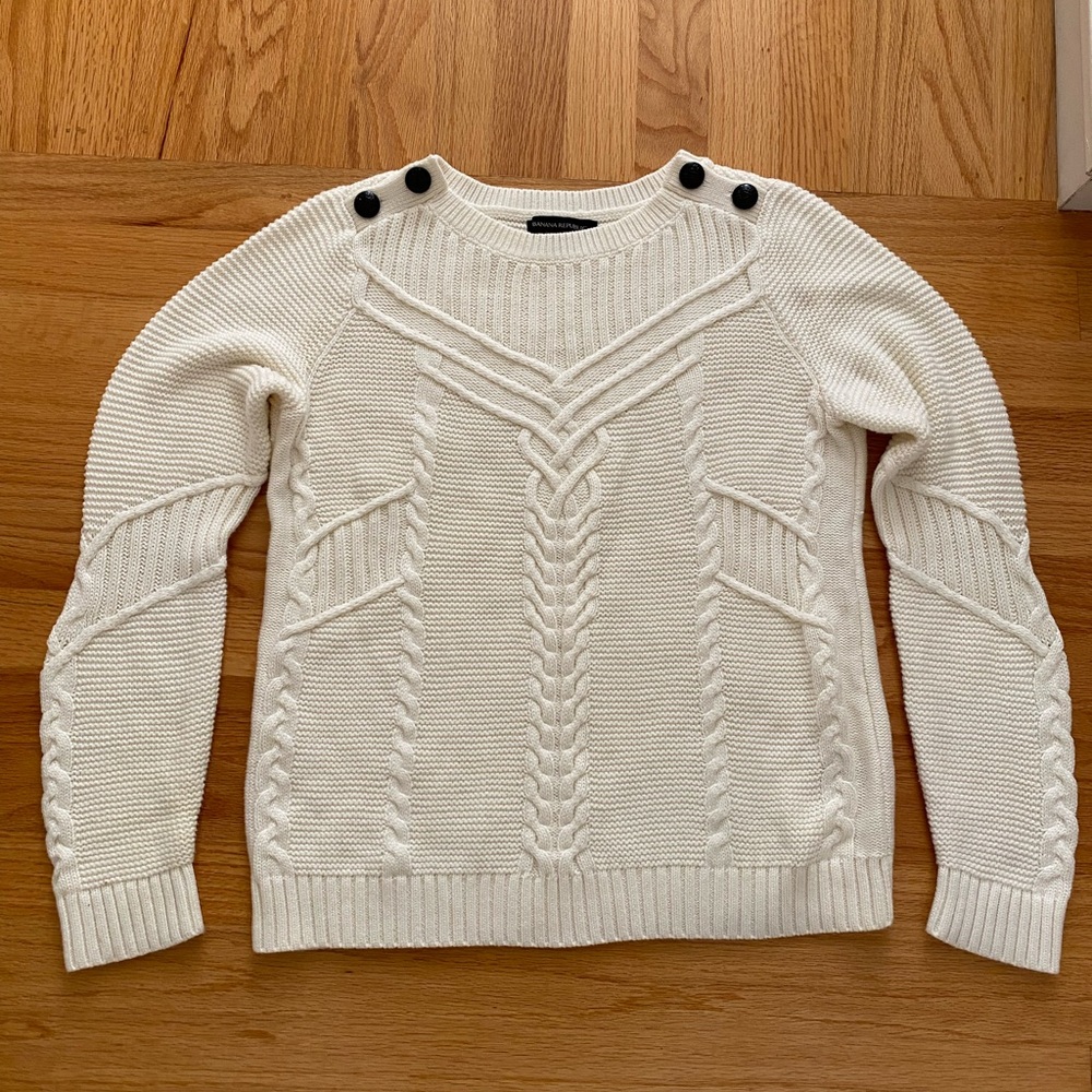 Banana Republic Women's White Cable Knit Sweater